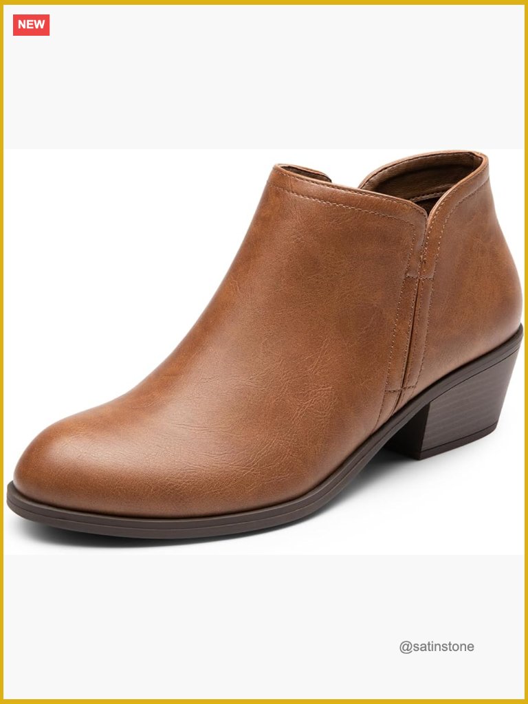 Women's Ankle Booties Low Chunky Heel Fall Shoes Faux Suede Vegan Leather